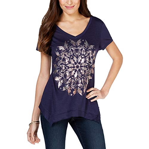 Style & Co Metallic Print Handkerchief Hem Top