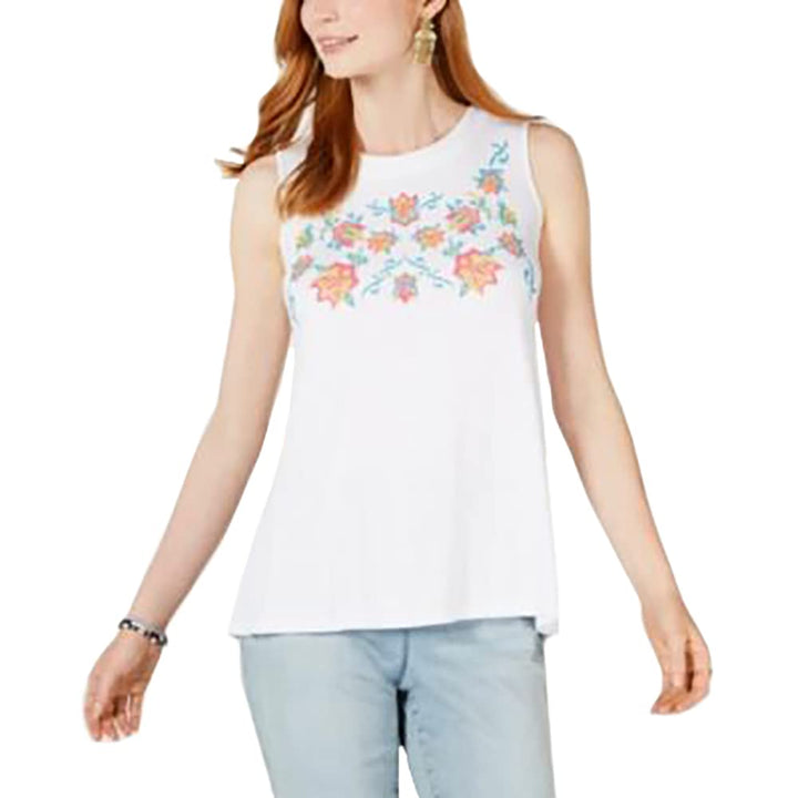 Style & Co Embroidered Keyhole Top