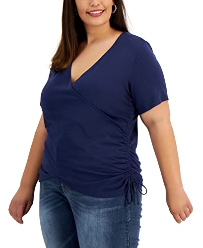 INC International Concepts Plus Size Cotton Side Ruched T-Shirt