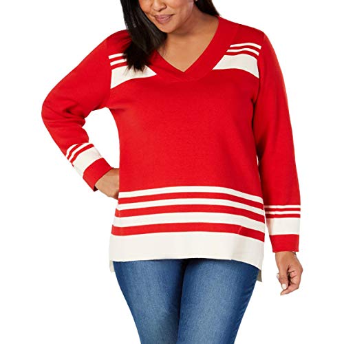 Plus Size Striped V-Neck Sweater