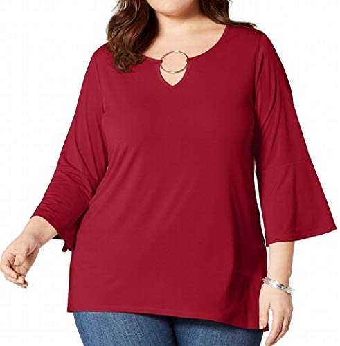 Plus Size Bell-Sleeve Keyhole Blouse