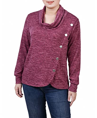Petite Size Long Sleeve Overlapping Cowl Neck Top