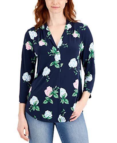Charter Club Floral Print 3/4 Sleeve Knit Top