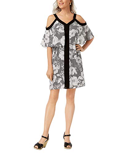 NY Collection Petite Printed Cold Shoulder Popover Dress