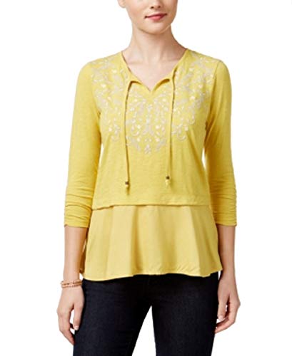 Style & Co Petite Embroidered Layered Look Peasant Top