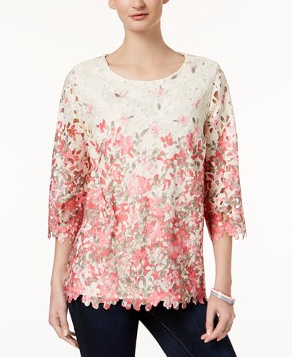 Charter Club Printed Lace Overlay Top