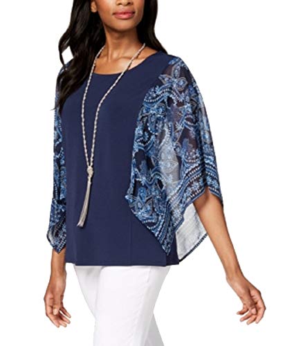 JM Collection Petite Printed Sleeve Poncho Necklace Top