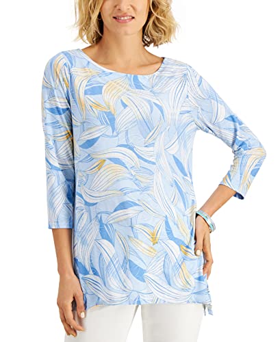 JM Collection Swirl Print Jacquard Asymmetrical Hem Top