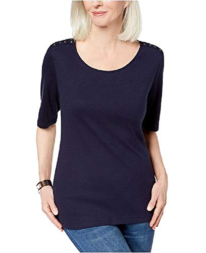 Karen Scott Cotton Laced Shoulder T-Shirt