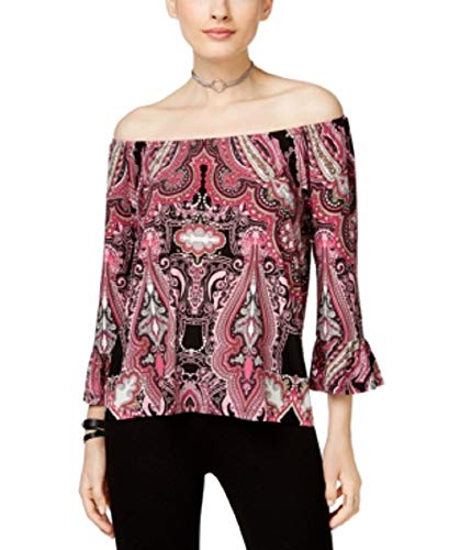 INC International Concepts Petite Printed Off The Shoulder Ruffle Top