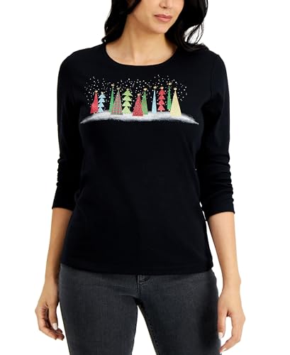 Karen Scott Petite Holiday Graphic Print Top