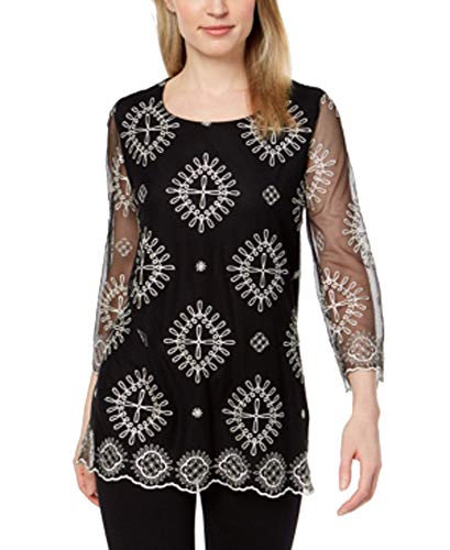 Alfani Embroidered Sheer Sleeve Top