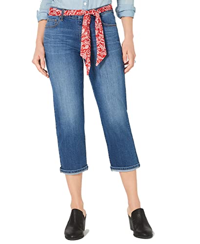 Petite Scarf-Belt Cuffed Capri Jeans
