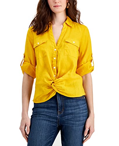 INC International Concepts Womens Linen Twist Hem Blouse