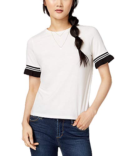Juniors' Contrast Stripe Ruffle-Sleeve T-Shirt