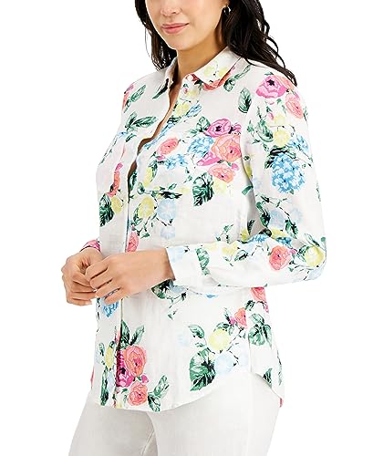 Charter Club Linen Floral Print Shirt