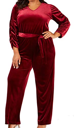 NY Collection Plus Size Belted Velvet Jumpsuit