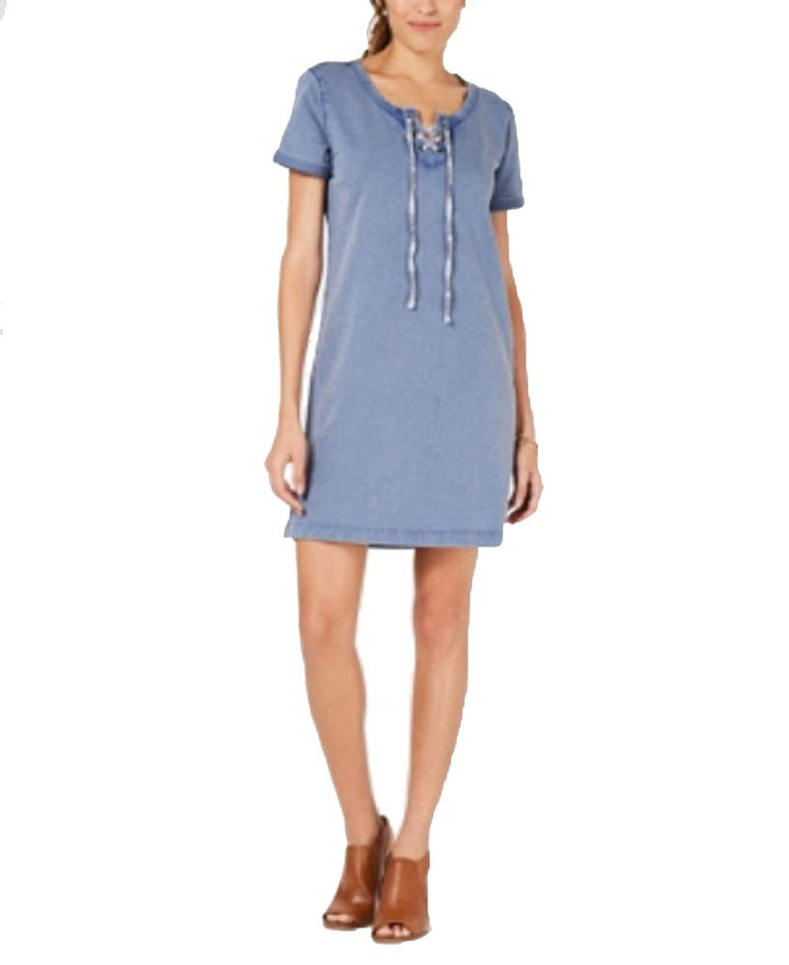 Style & Co Lace Up Cotton T-Shirt Dress