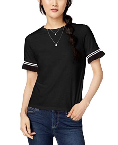 Juniors' Contrast Stripe Ruffle-Sleeve T-Shirt