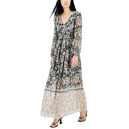 INC International Concepts Floral Print Tie Waist V Neck Maxi Dress