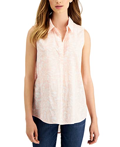 Style & Co Womens Cotton Poplin Printed Sleeveless Popover Shirt