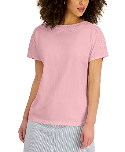 Karen Scott Womens Crochet Trim Top