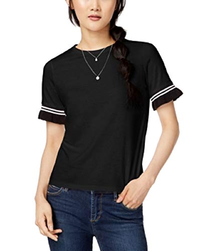 Juniors' Contrast Stripe Ruffle-Sleeve T-Shirt