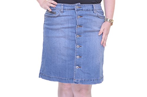 Button-Front Indigo Wash A-Line Denim Skirt