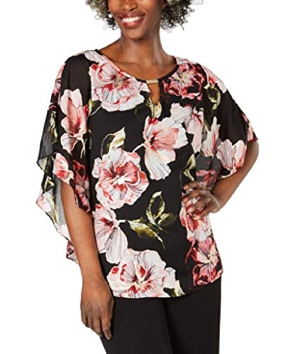 JM Collection Metallic Floral Keyhole Top