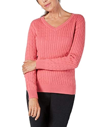 Karen Scott Cotton V Neck Cable Knit Sweater