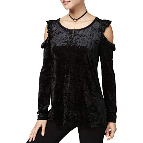 Juniors' Velvet Cold-Shoulder Top