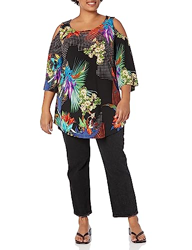Plus Size Cold Shoulder 3 Bar Border Top