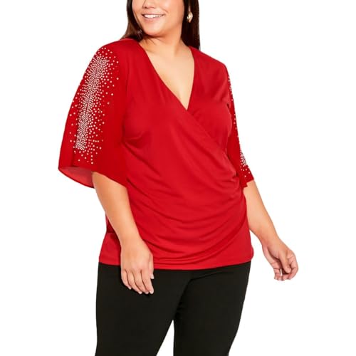 Avenue Plus Size Wrap Bling Sleeve Top