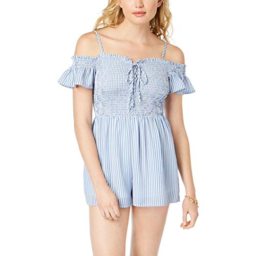 Almost Famous Juniors Smocked Cold Shoulder Romper