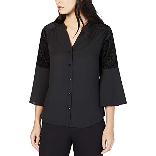 NY Collection Petite Bell Sleeve Velvet Burnout Blouse