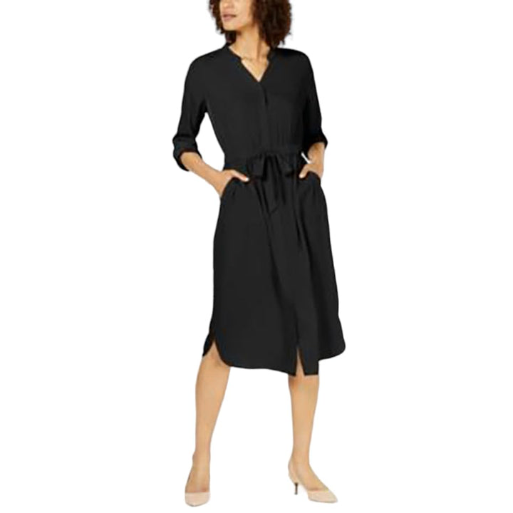 Petite 3/4-Sleeve Belted Shirtdress