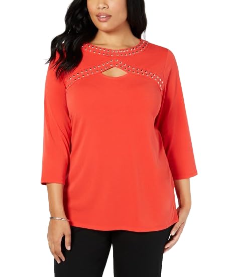 Plus Size Embellished Keyhole Top