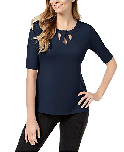JM Collection Petite Lattice Twist Elbow Sleeve Top