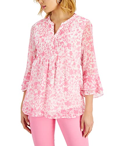Charter Club Petite Floral Print Flutter Sleeve Pintuck Top