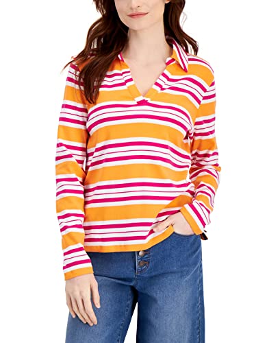 Charter Club Womens Striped Johnny Collar Top