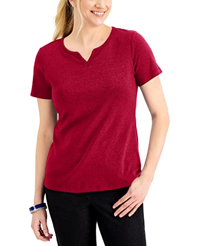 Karen Scott Petite Cotton Split Neck Top