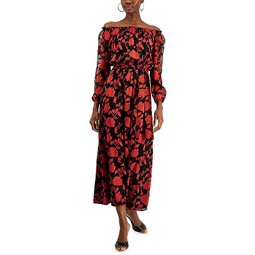 Inc International Concepts Womens Floral-Print Off-The-Shoulder Maxi Dress