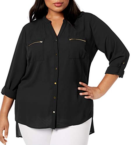Plus Size Tab-Sleeve High-Low Shirt