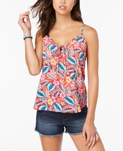 Juniors' Printed Lace-Up Tank Top
