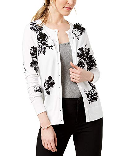 Charter Club Floral Print Applique Detail Cardigan