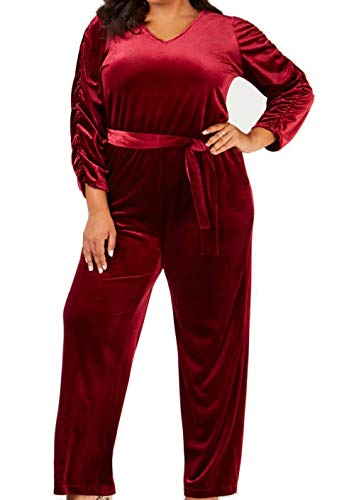 NY Collection Plus Size Belted Velvet Jumpsuit