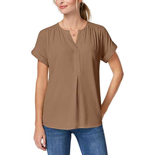 Charter Club Cuffed Sleeve Split Neck Top