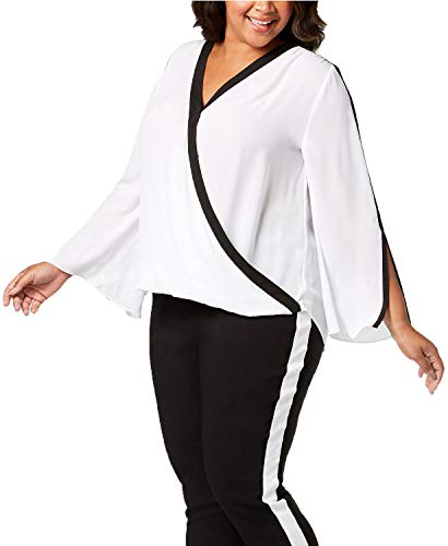 Plus Size Contrast Trim Surplice Top