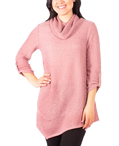 NY Collection Petite Cowlneck V Hem Sweater