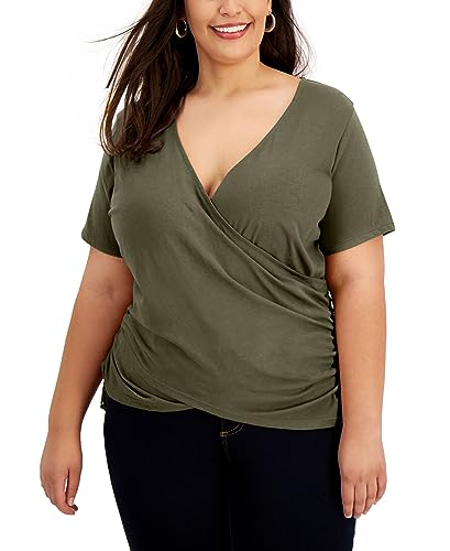 INC International Concepts Plus Size Cotton Side Ruched T-Shirt